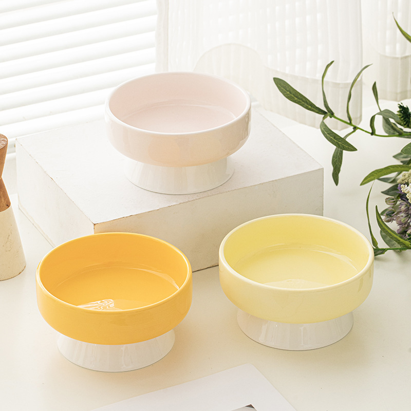 Pet Ceramic Cat Bowl Protecting Cervical Spine Cat Food Bowl Water Bowl Slant Mouth Anti-knock Pet Supplies Small Pet Dog Bowl