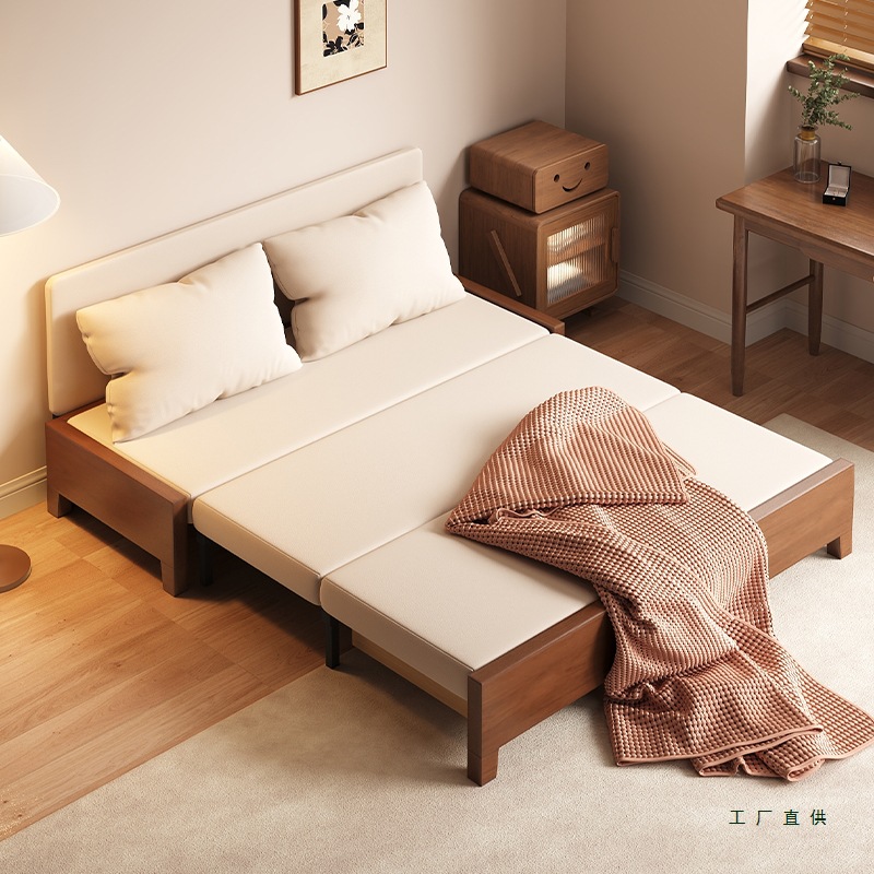 Folding Sofa Bed Dual-Purpose 2025 New Small Apartment Living Room Foldableable 1.5m Double Sofa Convertible Bed Solid Wood
