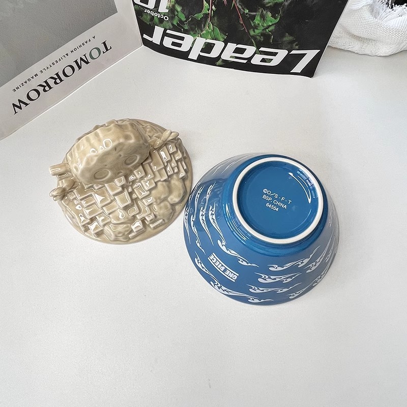 Anime japonés One Piece Luffy sombrero de paja encantador dibujos animados cubiertos de cerámica doméstica postre tazón de sopa tazón de fideos tazón transfronterizo