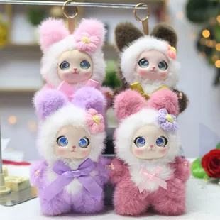 Брелок-игрушка из ПВХ с помпоном кошка и заяц