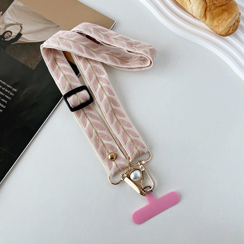 Cordón para teléfono móvil bordado hoja de ratán largo bandolera colgante cuello colgante ajustable con colgante de perlas fuerte y duradero