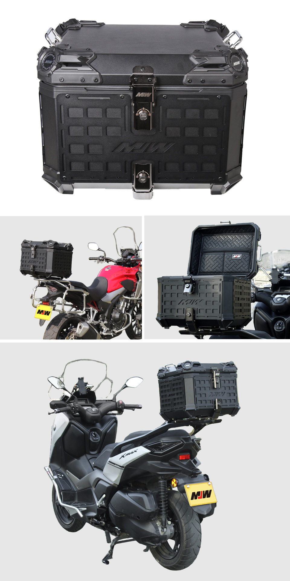 Motorcycle Mjw45L55L65L Black Base Black Mesh Armor Aluminum Alloy Tail Box Quick-Release Travel Tool Box Rear Tail Box