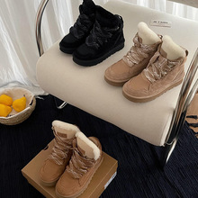 河南桑坡2025新款高帮梅尔羊毛雪地鞋休闲加绒冬季保暖加厚棉鞋女