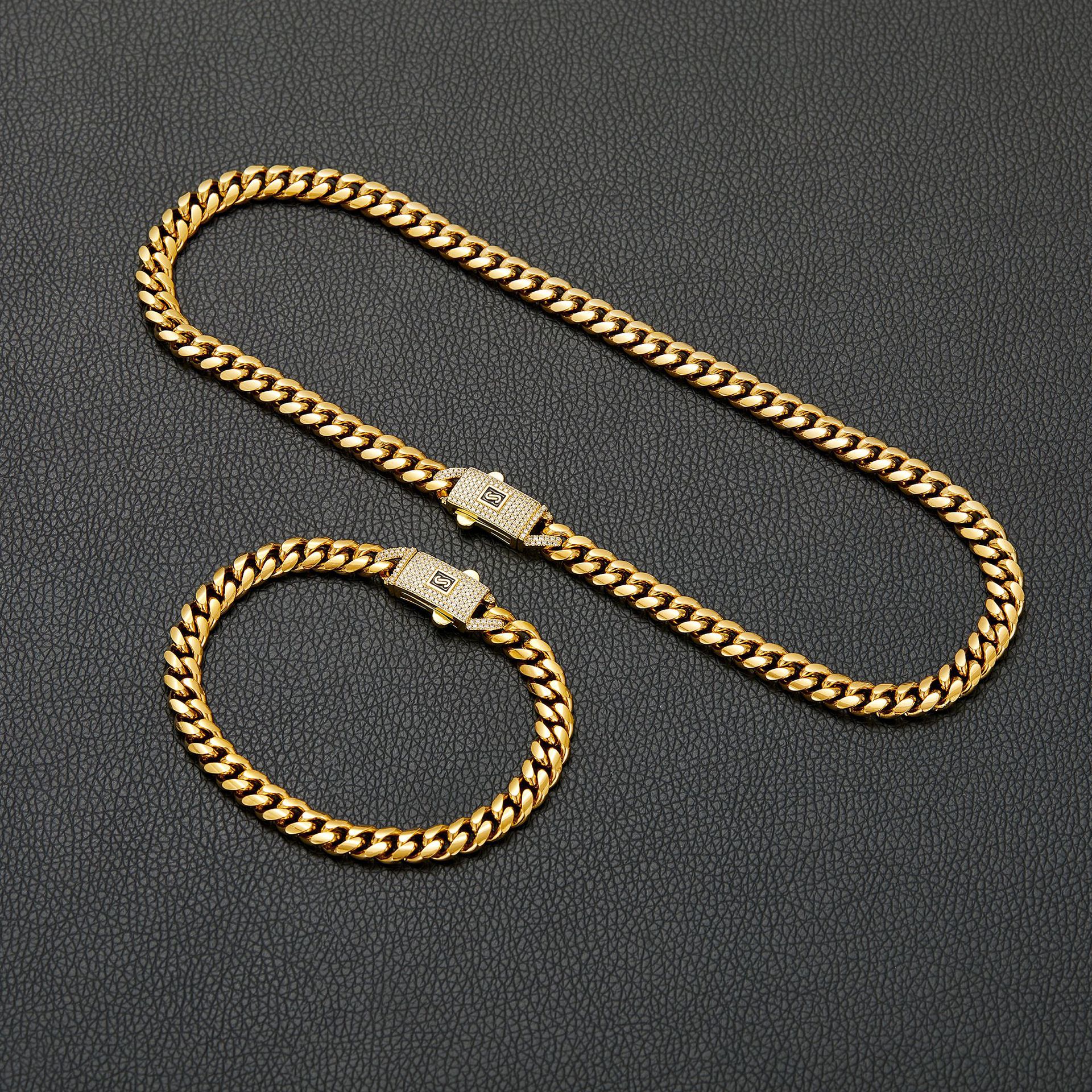304 Stainless Steel Chain Material Hip-Hop Classic Style Solid Color 304 Stainless Steel Polishing Plating Inlay Zircon 18K Gold Plated Men's Necklace Men Chain Necklaces
