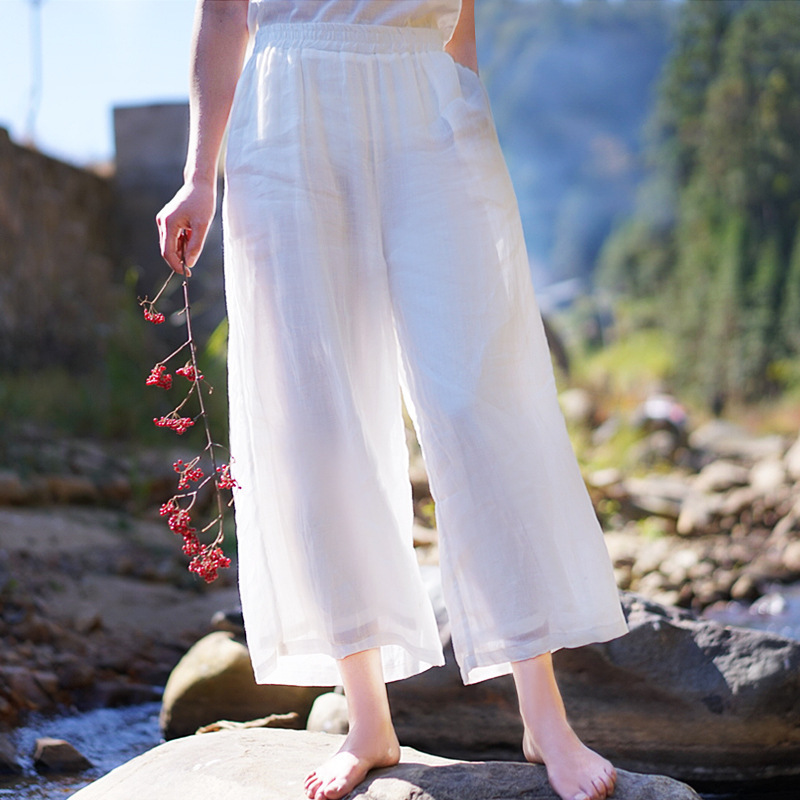 Artistic Ramie Pants for Women, Summer White Wide-Leg Pants, Nine-Point Straight-Leg Pants, Flowy Thin Casual Fairy Pants, Meditation Pants Artistic Ramie Pants for Women, Summer White Wide-Leg Pants, Nine-Point Straight-Leg Pants, Flowy Thin Casual Fairy Pants, Meditation Pants