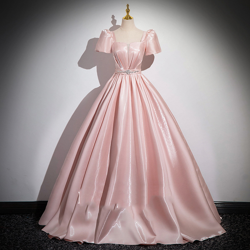 Evening Dress for Women, High-End New Pink Satin Engagement Dress, French Style, High-End Feel, Birthday Banquet, Graduation, Coming-Of-Age Ceremony, Performance