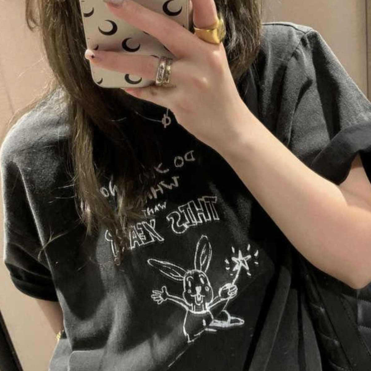 大码美式复古辣妹t恤女夏季新款短袖水洗做旧时髦卡通胖mm上衣潮