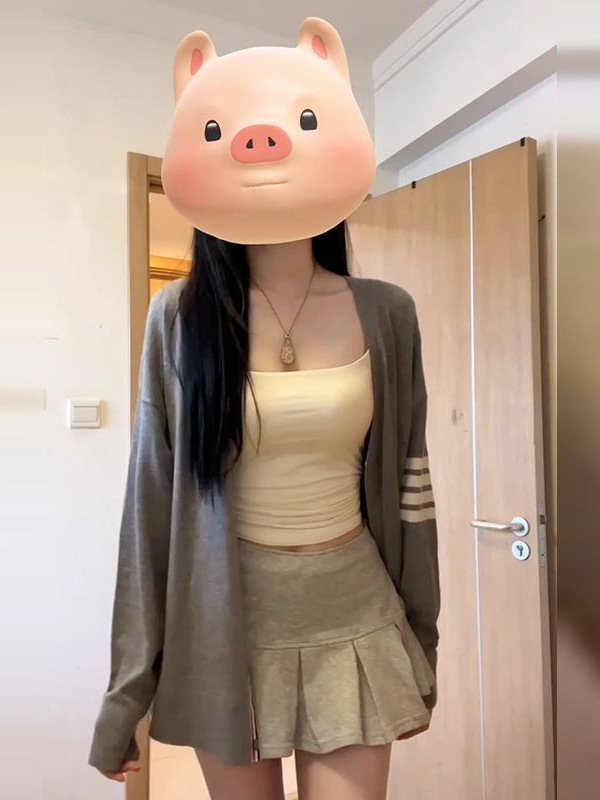 设计感拼接撞色V领针织外搭开衫女外套初春秋学院风宽松遮肉显瘦|undefined