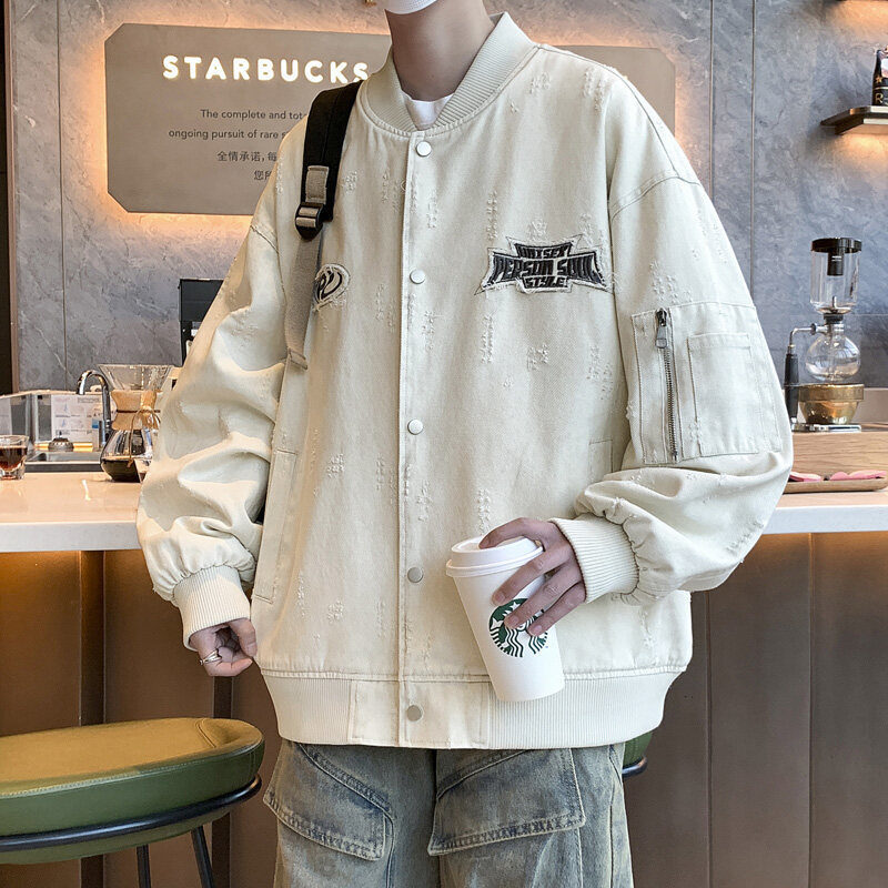 Spring baseball retro trend denim jacket for men and women