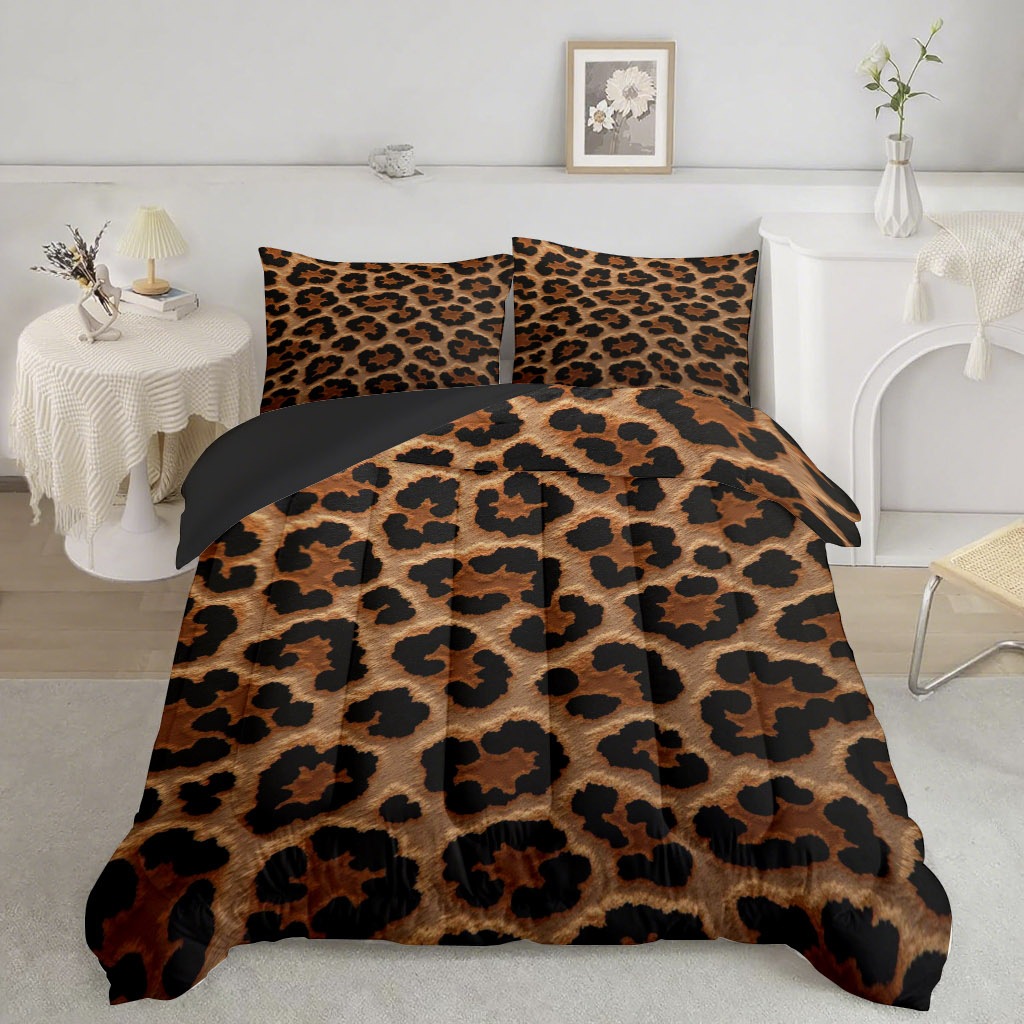 TEMU / JIT nuevo producto multicolor leopardo impresión digital HD 180gms edredón conjunto de ropa de cama