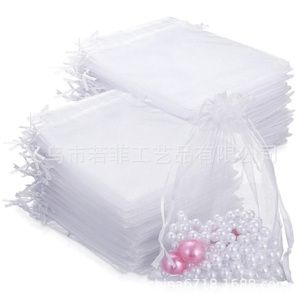 Bolsa de gasa, bolsa de regalo, bolsa de organza de color sólido, bolsa de embalaje con cordón de perlas, tamaño completo al por mayor de Yiwu