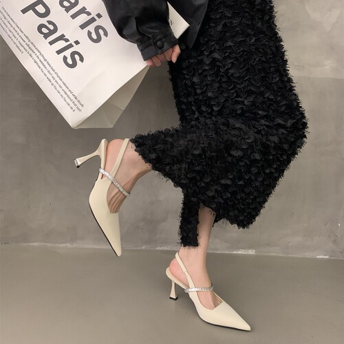 Stunning sandals with skirt, black high heels, evening rhinestone women's shoes,  spring French Mary Jane shoes