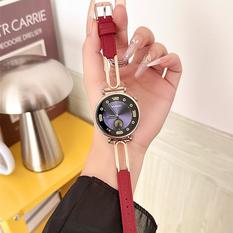 18mm suitable for Huawei GT7/GT6 U-shaped metal bracelet chain leather strap GT5/41mm women's watch strap