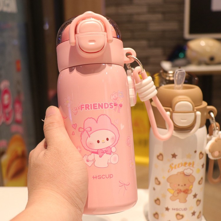 Taza de aislamiento para niños de alto valor facial lindo y pequeño portátil de doble bebida taza de agua de paja de acero inoxidable 2026 nueva estudiante