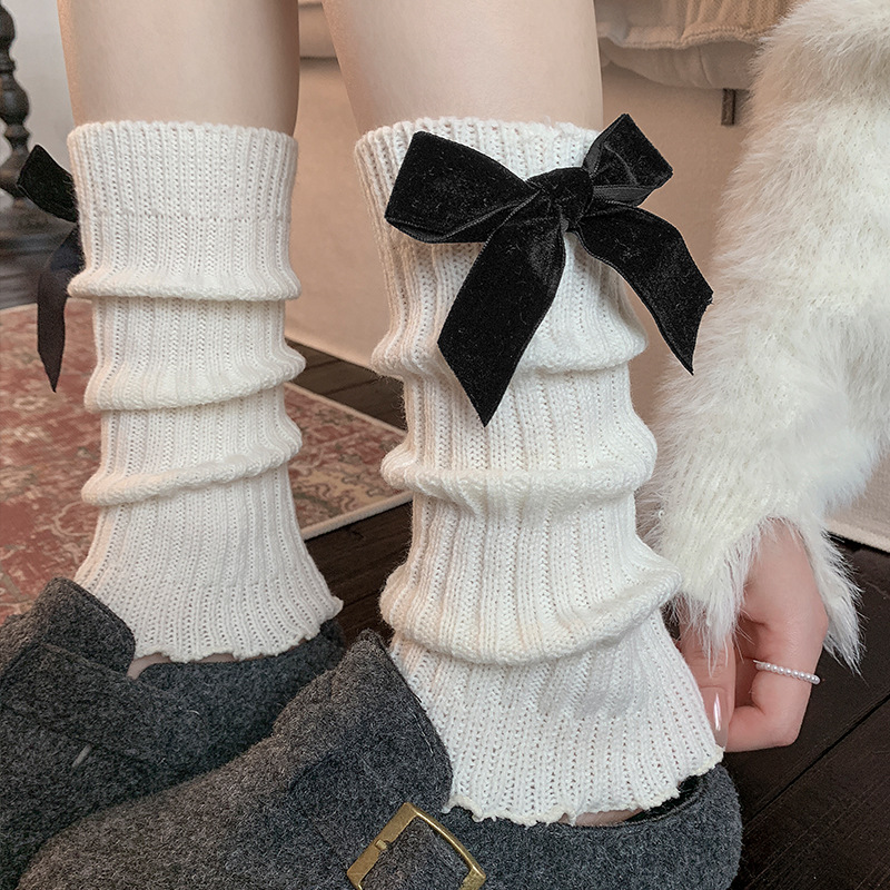 Beinstulpen Bootshang Baumwollsocken für Damen, goldene Samtsocken mit Schleife, trendige gestrickte Wadenstulpen im japanischen Ballettstil aus Wolle_voghion.com