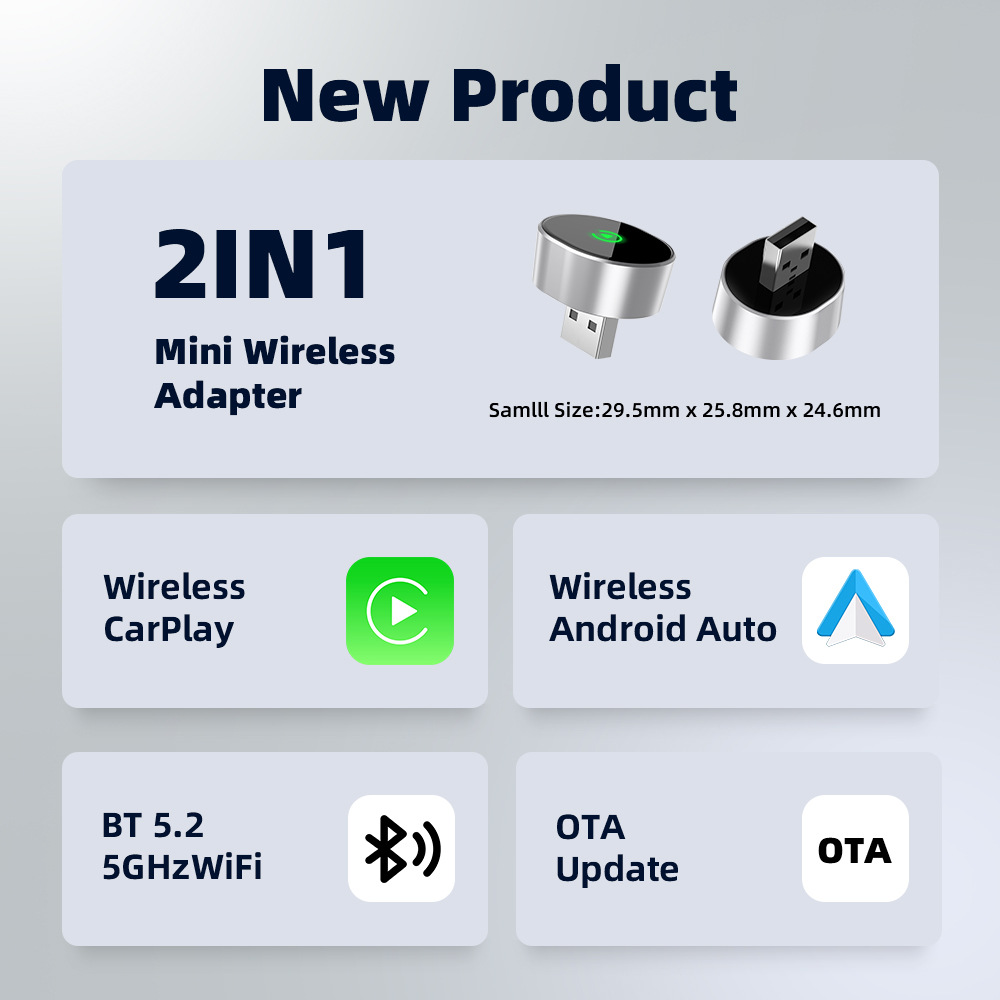 Convenient 2-in-1 CarPlay adapter for cars: wirelessly connect your car's infotainment system and project the screen – a practical accessory