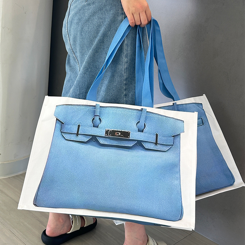 Trendy Blue Shoulder Woven Bag, Thickened Women's Commuting Shopping Large-Capacity Gift Tote Woven Bag, Custom-Made