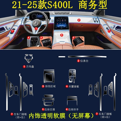 25 Mercedes-Benz S-Class Central Control Film Interior Protective Film Navigation Tempered Film 400L Modified Parts Car Supplies (Car interior film) - 21-25-s400l-business-full-set-tpu-film-without-navigation-instrument