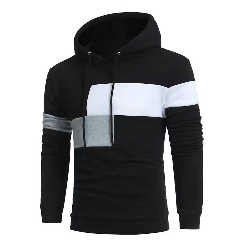 New autumn/winter men's fashion color-block sweatshirt, European and American style, color-blocked hooded casual pullover