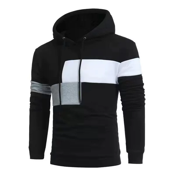 New autumn/winter men's fashion color-block sweatshirt, European and American style, color-blocked hooded casual pullover