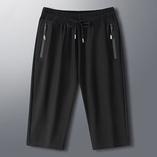 Summer thin casual pants men's sports shorts men's elastic ice silk cropped pants loose quick-drying mid-pants beach pants