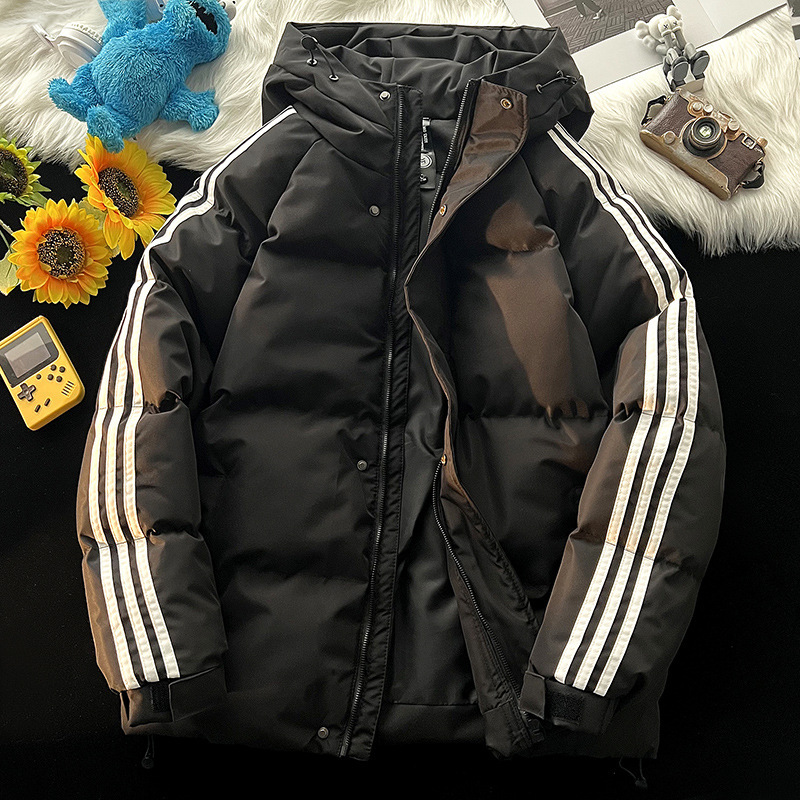Winter three bars sports cotton-padded coat men's thickened cotton-padded jacket jacket loose plus size casual cotton-padded jacket men's cotton-padded jacket