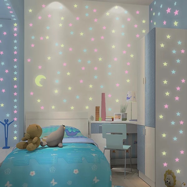 批发夜光星星发光3D立体荧光墙面装饰蝴蝶小学生房间装饰蝴蝶墙贴