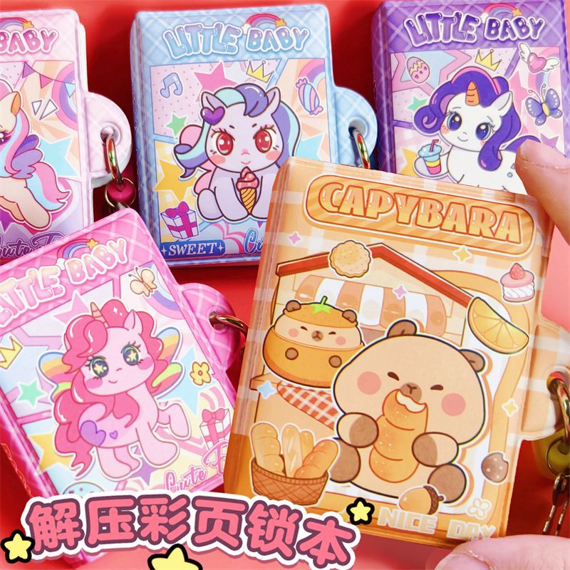 Cartoon My Little Pony Mini Notebook with Lock, Good-Looking Student Cute Password Lock Flap Pocket Pants Notebook, Decompression Notebook