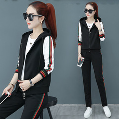 2024 New Trendy Casual Sporty Women's Spring Three-Piece Set with Letter Embroidered Vest and Hooded Fashionable Slimming Suit
