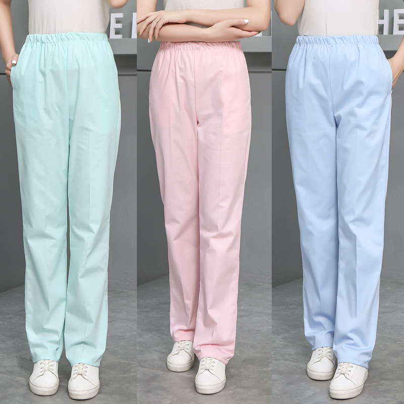 Nurse pants, female elastic waist, white pants, doctor pants, spring and autumn work clothes, pink blue, summer work pants