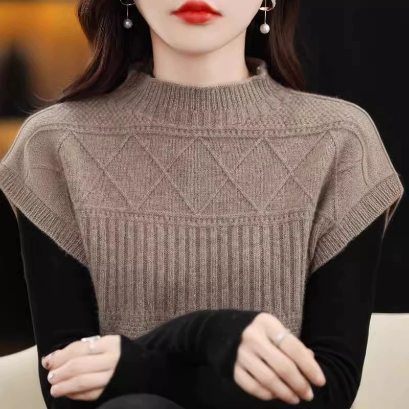 Новый стильный жилет 2025 года с воротником-стойкой, безрукавный вязаный жилет для женщин, повседневный свободный свитер в корейском стиле, многослойный жилет для создания образов.