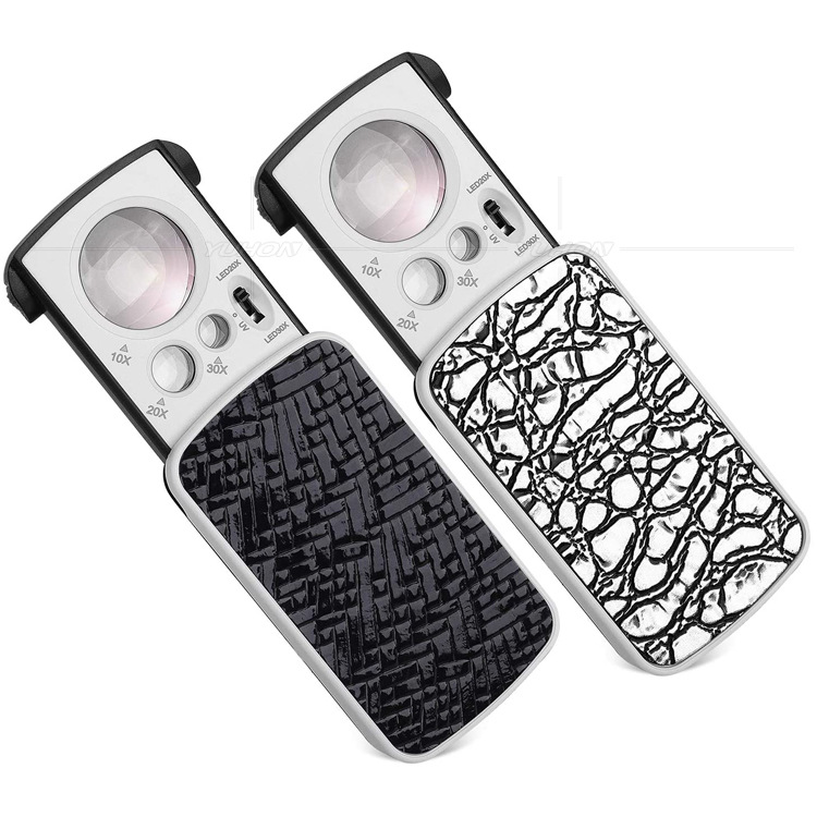 LED灯30倍60倍90倍三种倍数折叠放大镜古玩钻石珠宝鉴赏紫光验钞