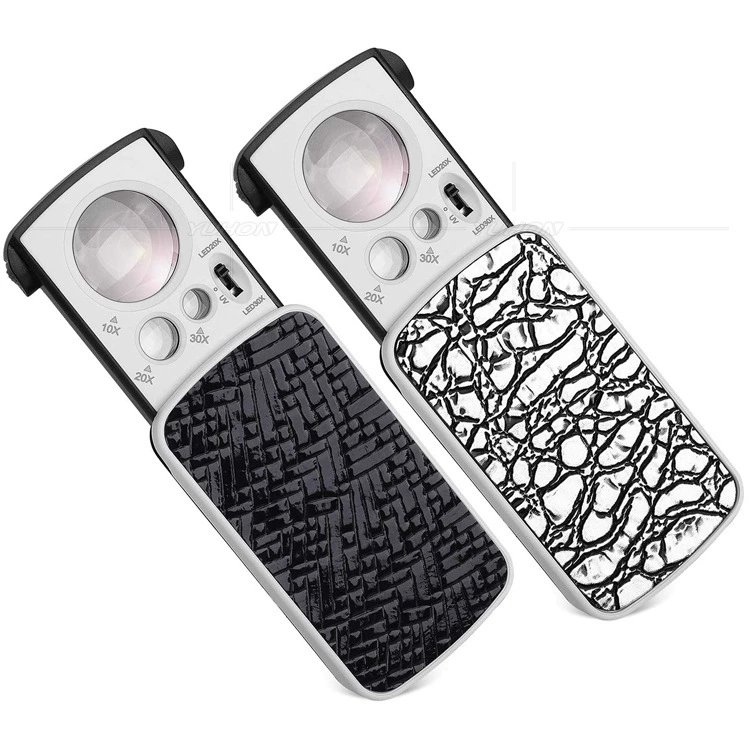 Светодиодная лампа 30 раз 60 раз 90 раз три раза Складная увеличительное стекло антикварные украшения с бриллиантами оценка фиолетовая светлая банкнота