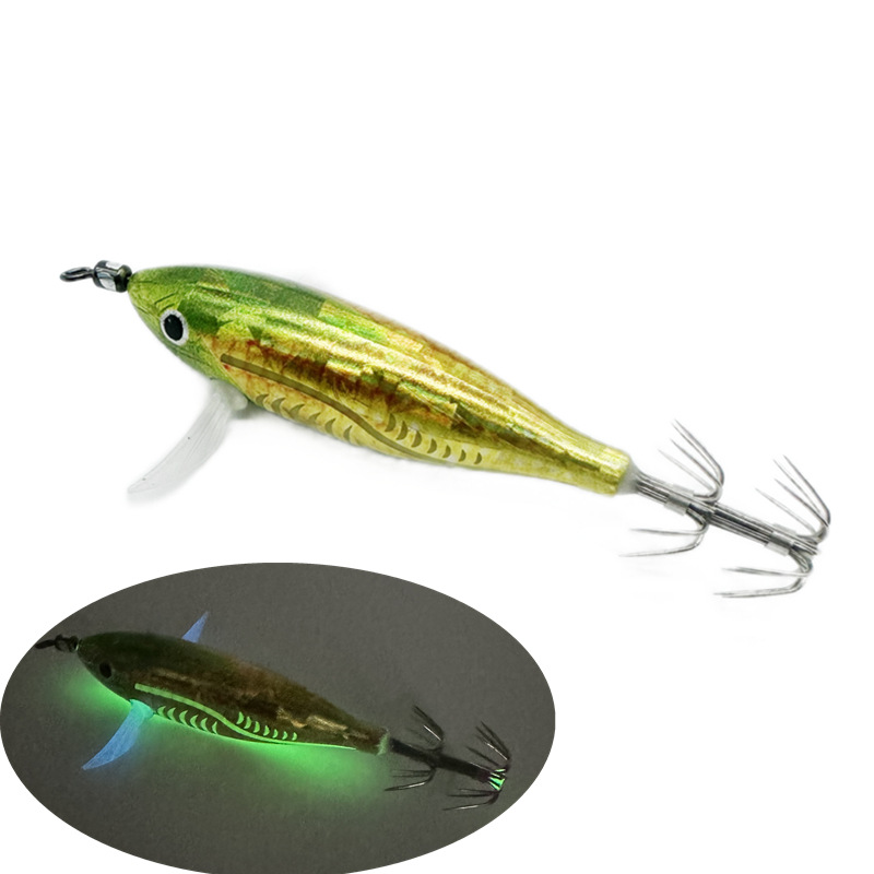 5,5G Camarón horizontal luminoso Egi camarón de madera camarón de vientre redondo cebo falso venta al por mayor gancho de explosión gancho de calamar camarón de madera cebo duro