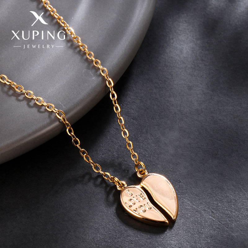Xuping cross-border spot split personalidad de moda en forma de corazón aleación dorada collar de pareja de corazón de pecado cadena de clavícula para mujeres