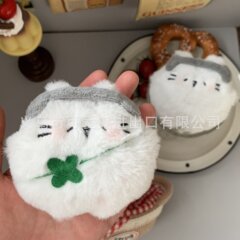 ins 新しいかわいいぽっちゃり四つ葉のクローバー子猫卵人形ペンダントぬいぐるみキーホルダーバッグペンダントギフト