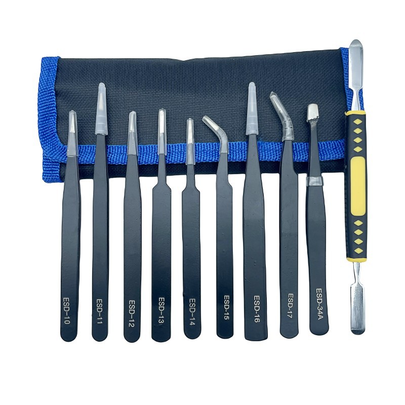 9镊1棒黑色镊子套装ESD15电子钳美甲燕窝挑毛工具不锈钢弯头镊子
