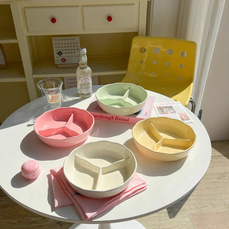 Ins Style Weight Loss 211 Fat Reduction Dinner Plate Deepened Round Dielectric Tableware Microwave Steaming Bowl with Lid Ceramic