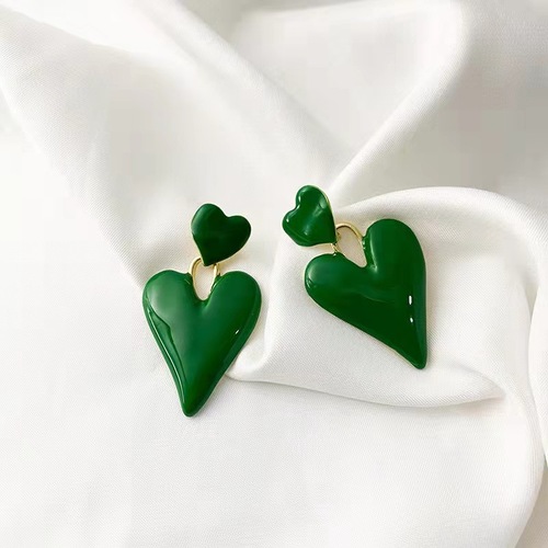 2 pairs European and American exaggerated green base oil love earrings 925 silver needle fashion trend earrings temperament earrings 