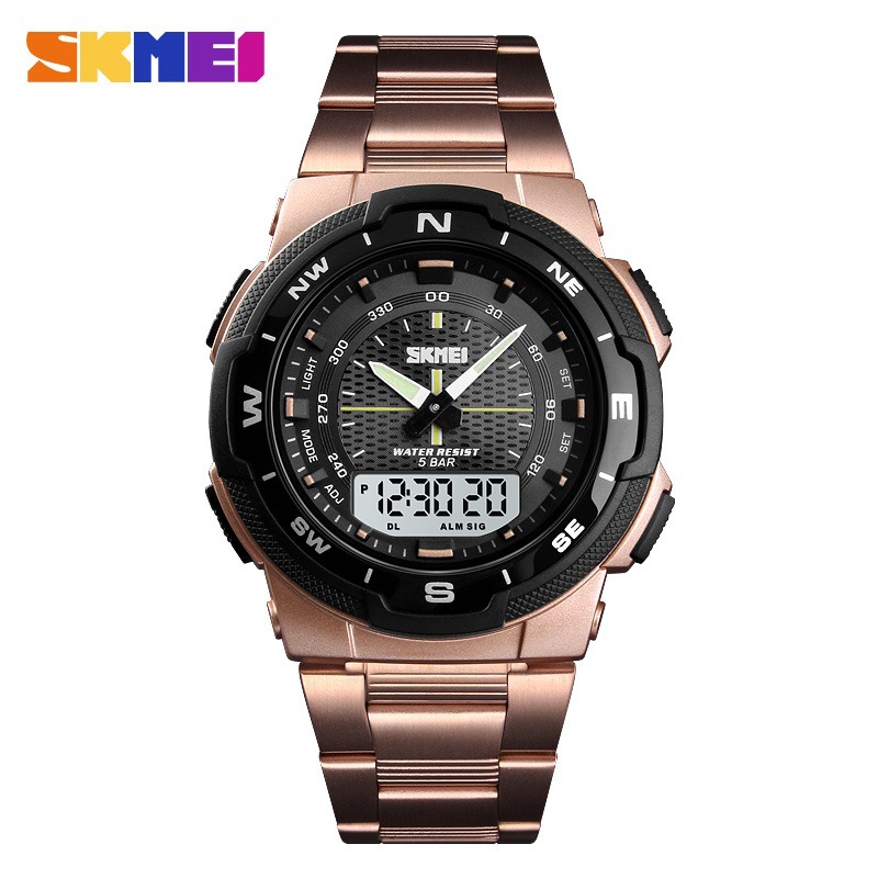 Skmei correa de acero transfronteriza estudiante doble pantalla reloj electrónico skmei moda al aire libre multifuncional reloj deportivo para hombre