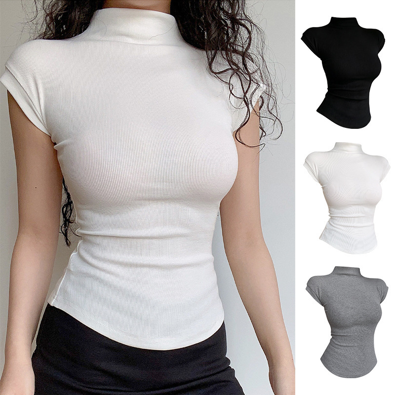 High Street Fashion Hot Girl Sleeveless T-Shirt Half Turtleneck Vest Women's Simple Slim Fit T-Shirt Top Vest Women's Summer Outerwear High Street Fashion Hot Girl Sleeveless T-Shirt Half Turtleneck Vest Women's Simple Slim Fit T-Shirt Top Vest Women's Summer Outerwear