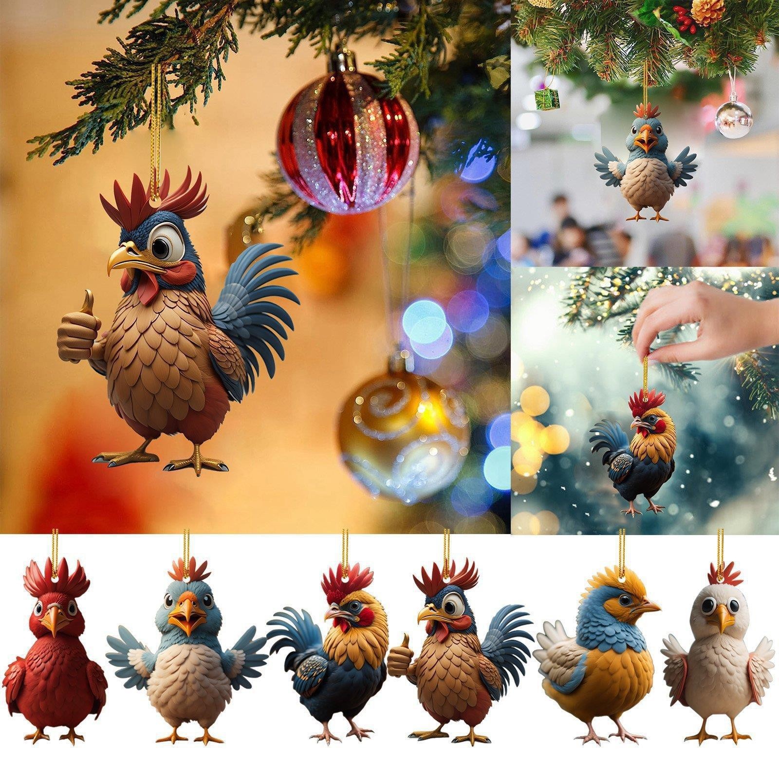 Cruzar la frontera nueva Navidad de dibujos animados de pollo acrílico adornos de coche Navidad árbol de Navidad adornos decoraciones para el hogar