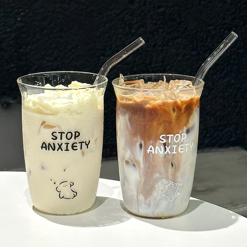 女の子高ホウケイ酸ストローカップガラスウォーターカップミルクカップ夏の新しいかわいいコーヒーカップ大容量|undefined