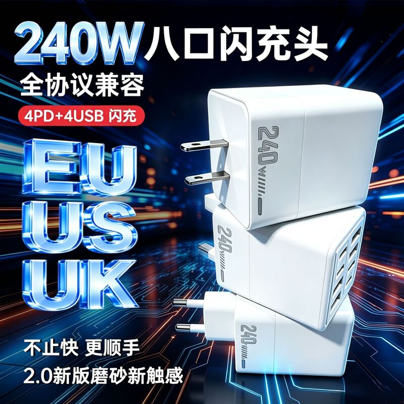 240W Multi-Port Charger Pd Smartphone Fast Charging 4Usb-4Type-C Charging Head European, American and British Standard Adapter 240W Multi-Port Charger Pd Smartphone Fast Charging 4Usb-4Type-C Charging Head European, American and British Standard Adapter