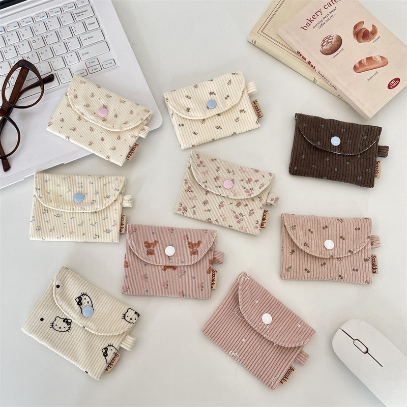 511242 Corduroy Small Coin Purse Card Holder Coin Storage Student Wallet Card Holder Id Card Bag