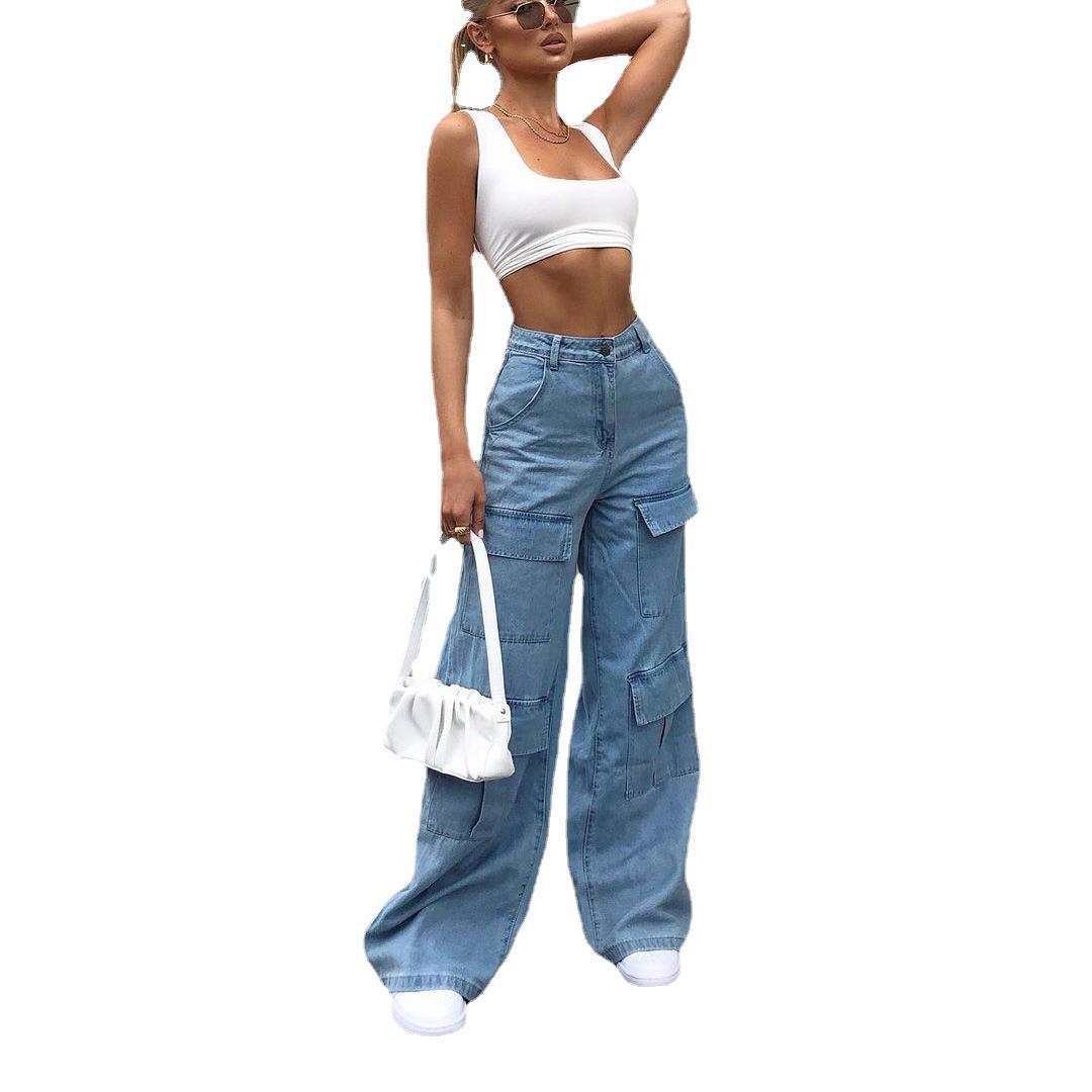 Women's Street Streetwear Solid Color Full Length Multiple Pockets Washed Jeans display picture 1