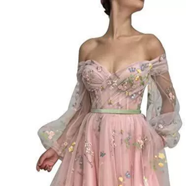 Shiffon lace elegant multicoloured dress, long skirt, Amazon, graduation party, mid-length