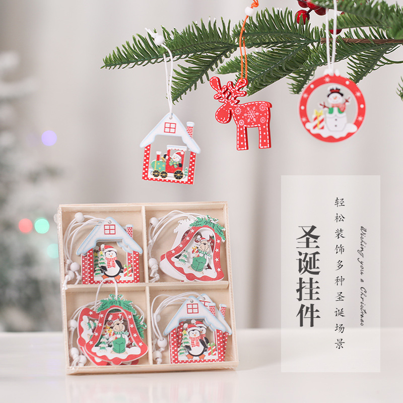 クリスマス装飾品創意木製の小さなペンダントクリスマスツリーのヘラジカの小さなペンダントプレゼントの精巧な木の箱の彩色のペンダント|undefined