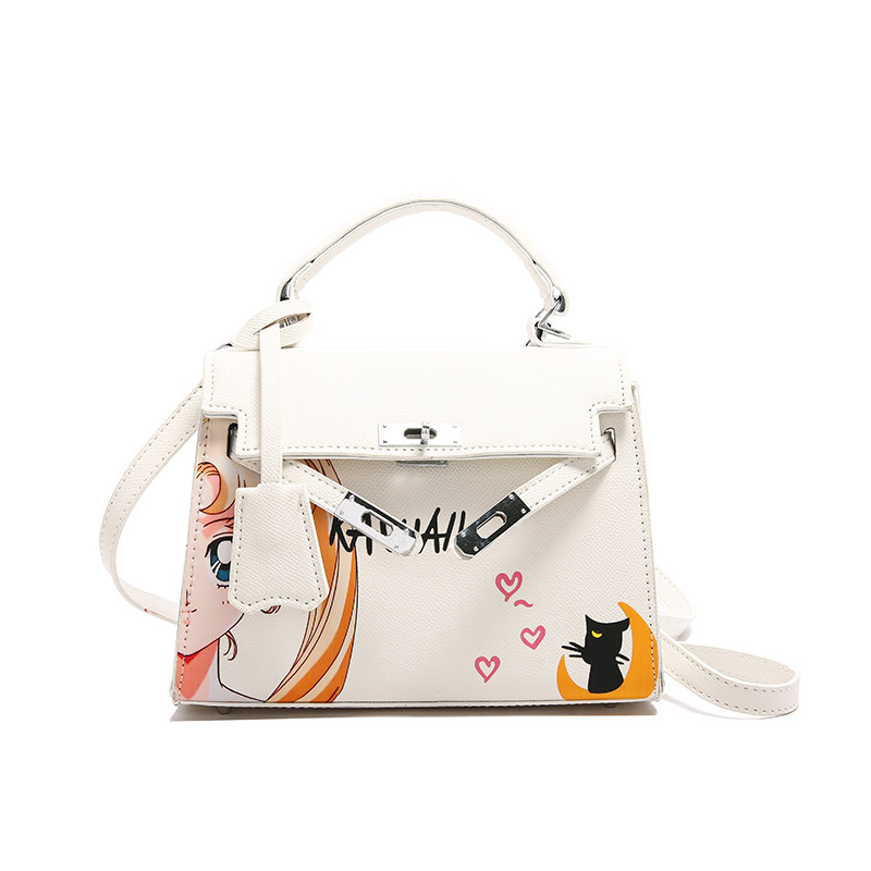 Kelly Bag Beauty Girl Nuevo bolso de dibujos animados pintado de nicho transfronterizo Bolso de boda nupcial Bolso de mujer diagonal de un solo hombro