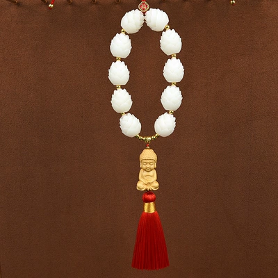 Car hanging — Charm, Peach Wood Car Decoration - good-luck-single-buddha-red-tassel